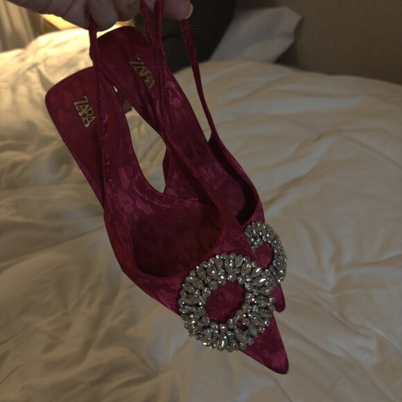 Zara Embellished Hot Pink Leopard Kitten Heels Size 9 EU 39 - Picture 3 of 6
